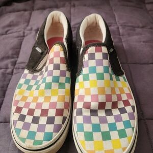Colorful Checkered Vans Slip-On Shoes